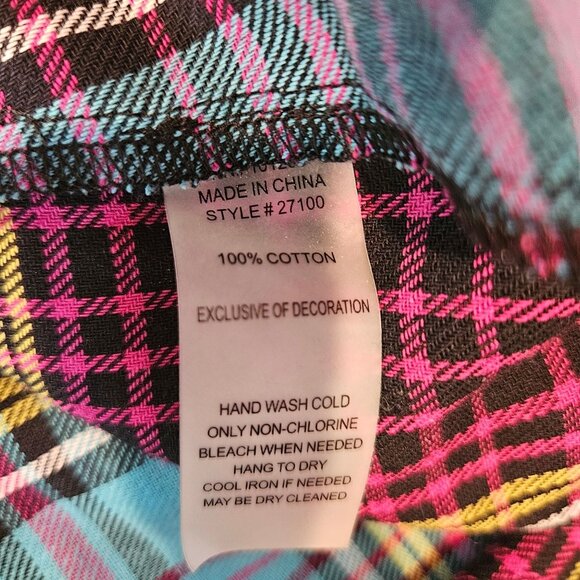 Soft Surroundings Blouse Womens L Flannel Plaid Metal Button Shirt Velvet Design - Picture 4 of 13